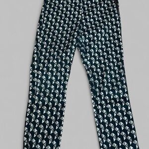 H&M Green White patterned high waisted skinny pants Size 12